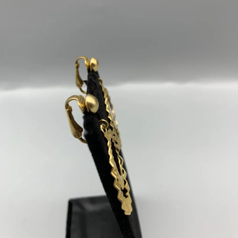 Gold-tone 1 1/4" Double Hoop Earrings with Clip Closure - Picture 3 of 7